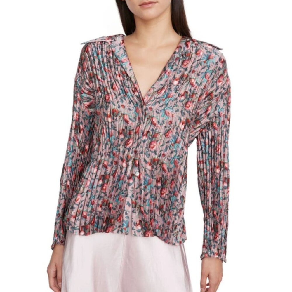 Vince Berry Blooms Pleated Blouse